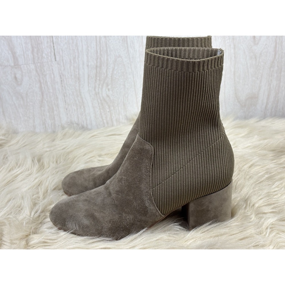 Eileen Fisher Knolls Sock Boots Womens 6 Taupe Suede Knit Block Heel